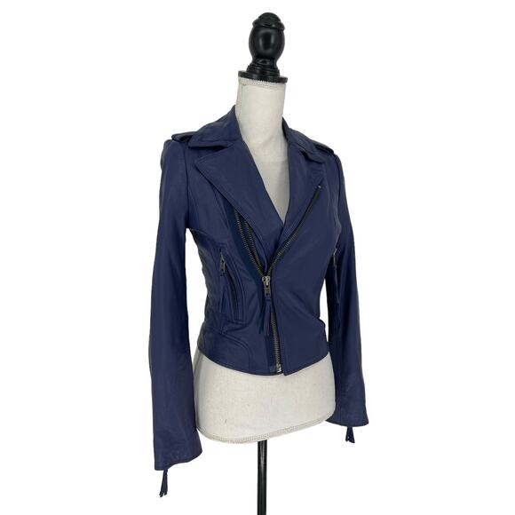 Joie Ailey Leather Moto Jacket in Sergeant Blue - Picture 8 of 16